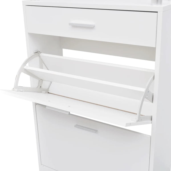 Schuhschrank mit Schubfach und oberem Glasregal Holz Weiß