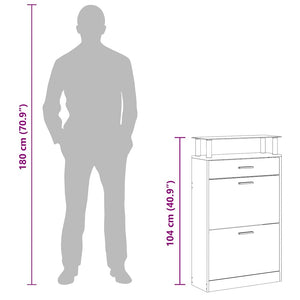 Schuhschrank mit Schubfach und oberem Glasregal Holz Weiß