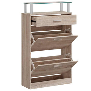 Schuhschrank Eichenoptik mit Schublade & Glasregal