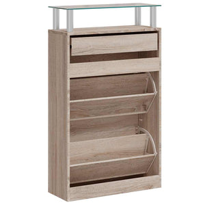 Schuhschrank Eichenoptik mit Schublade & Glasregal