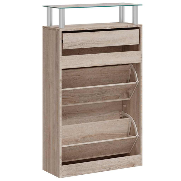 Schuhschrank Eichenoptik mit Schublade & Glasregal