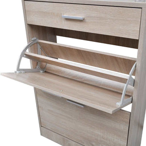 Schuhschrank Eichenoptik mit Schublade & Glasregal