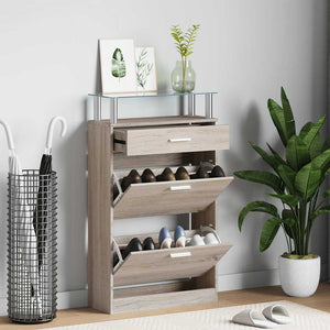 Schuhschrank Eichenoptik mit Schublade & Glasregal