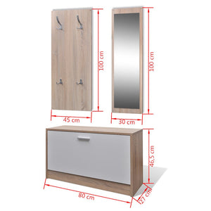 Garderobe Set 3-in-1 mit Spiegel & Schuhschrank