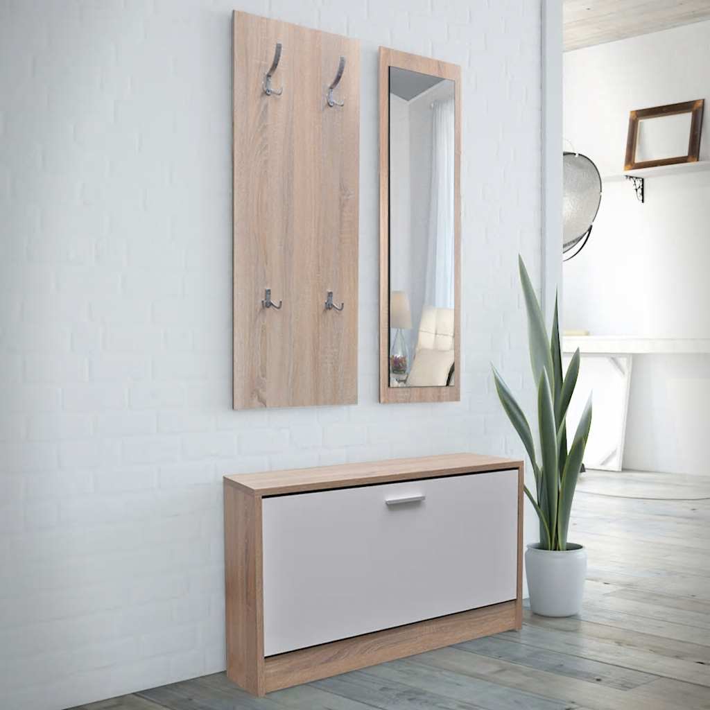 Garderobe Set 3-in-1 mit Spiegel & Schuhschrank