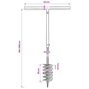 Erdbohrer mit Griff 120 mm Verlängerungsrohr 13 m