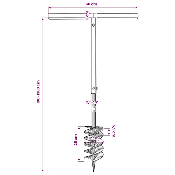 Erdbohrer mit Griff 120 mm Verlängerungsrohr 13 m