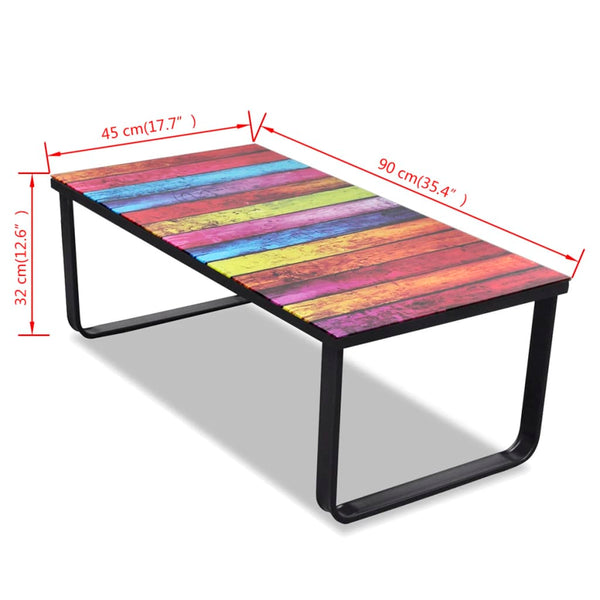 vidaXL Table basse avec plateau en verre imprimé arc-en-ciel