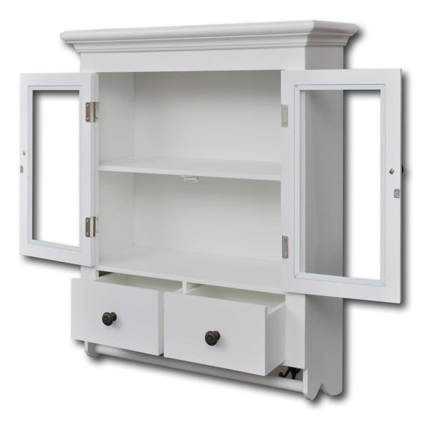 Küchen Hängeschrank Holz Weiß Glastür