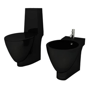 vidaXL Ensemble WC et bidet en céramique noir