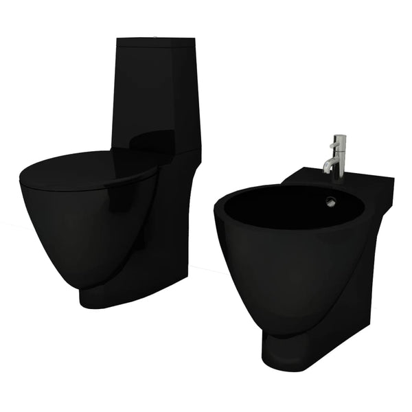 vidaXL Ensemble WC et bidet en céramique noir