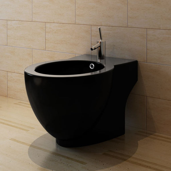 vidaXL Ensemble WC et bidet en céramique noir