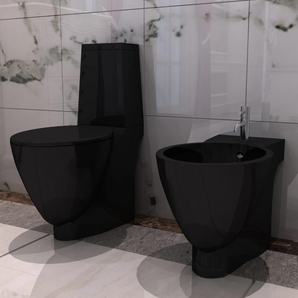 vidaXL Ensemble WC et bidet en céramique noir