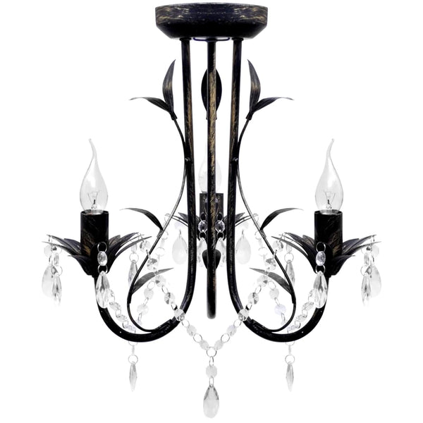 Plafonnier Art Nouveau avec perles de cristal 3 x E14