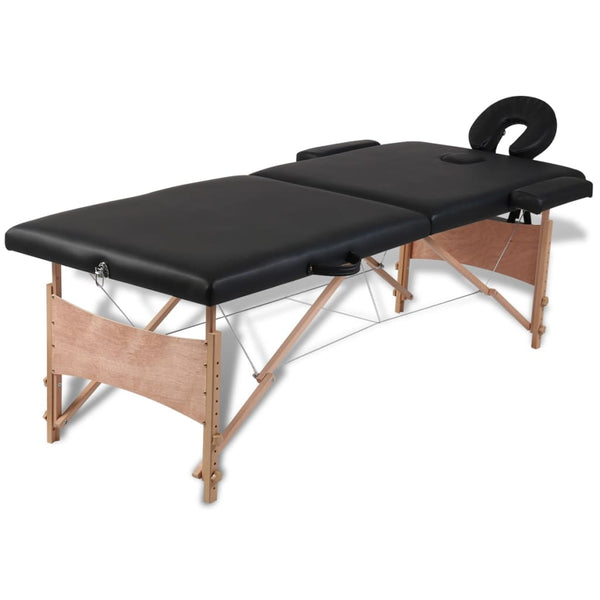 vidaXL Table de massage pliable à 2 zones avec cadre en bois noir