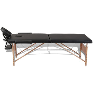 vidaXL Table de massage pliable à 2 zones avec cadre en bois noir