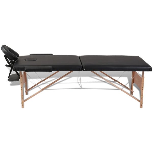 vidaXL Table de massage pliable à 2 zones avec cadre en bois noir