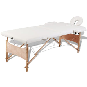 vidaXL Table de massage pliable à 2 zones avec cadre en bois Crème