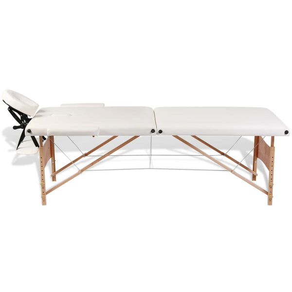 vidaXL Table de massage pliable à 2 zones avec cadre en bois Crème