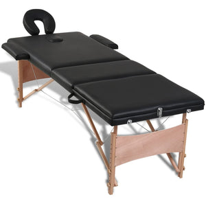 vidaXL Table de massage pliable 3 zones avec cadre en bois Noir