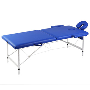vidaXL Table de massage pliante 2 zones avec cadre en aluminium bleu