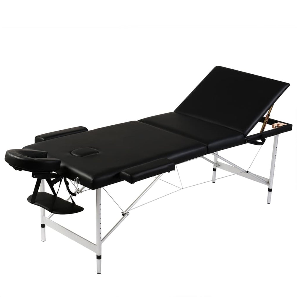 Faltbarer Massagetisch 3 Zonen Aluminium Schwarz