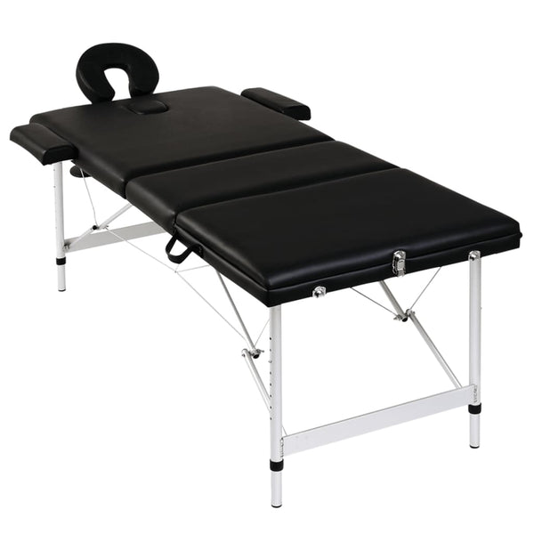 Faltbarer Massagetisch 3 Zonen Aluminium Schwarz
