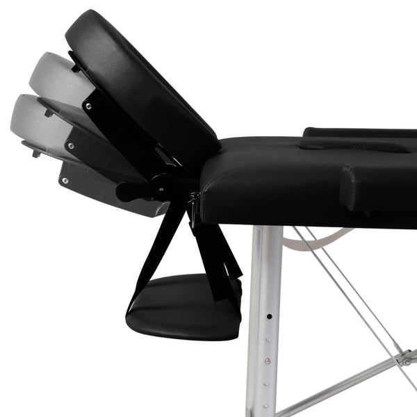 Faltbarer Massagetisch 3 Zonen Aluminium Schwarz