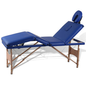 Klappbare Massageliege 4-Zonen Blau Holzgestell