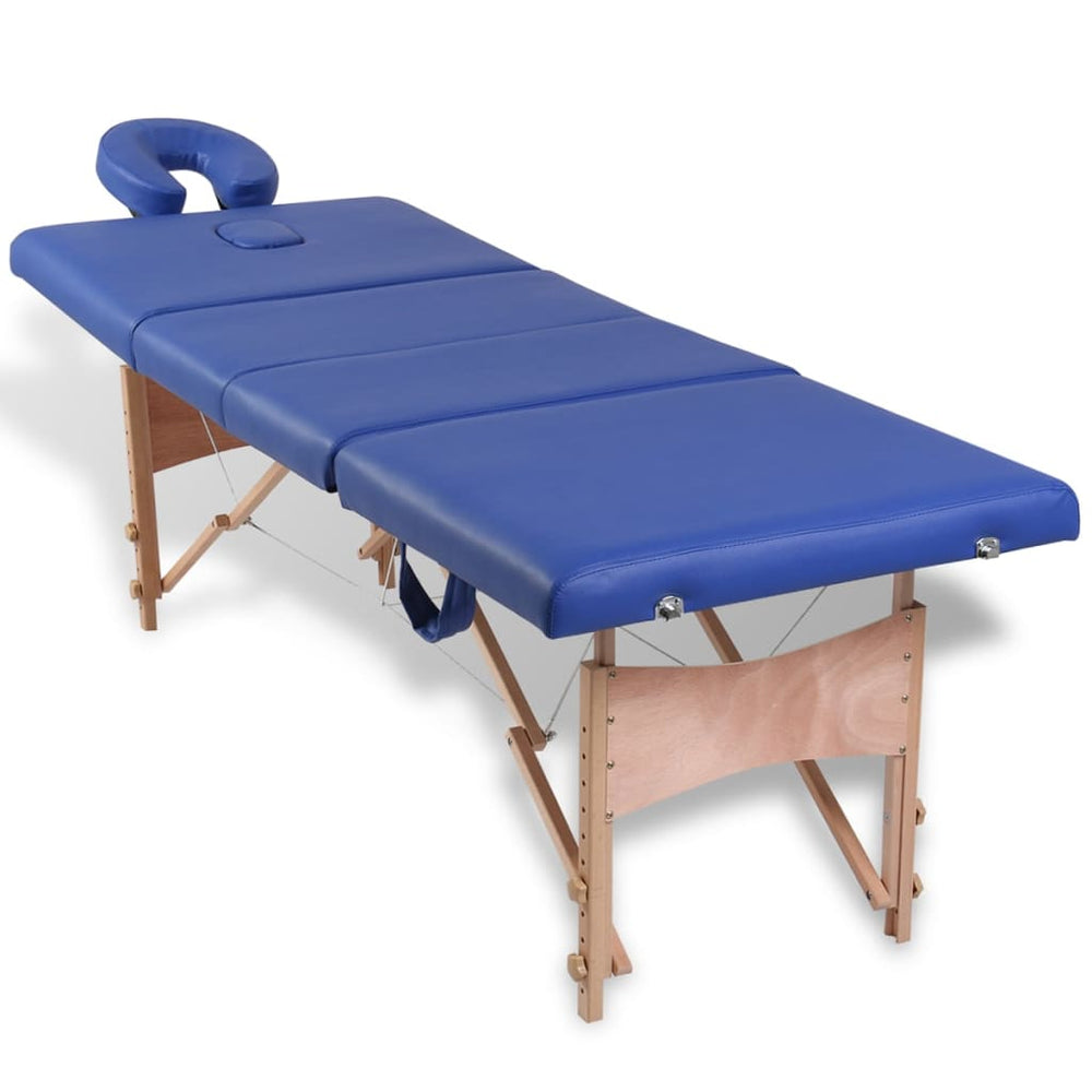 Klappbare Massageliege 4-Zonen Blau Holzgestell