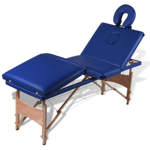 Klappbare Massageliege 4-Zonen Blau Holzgestell