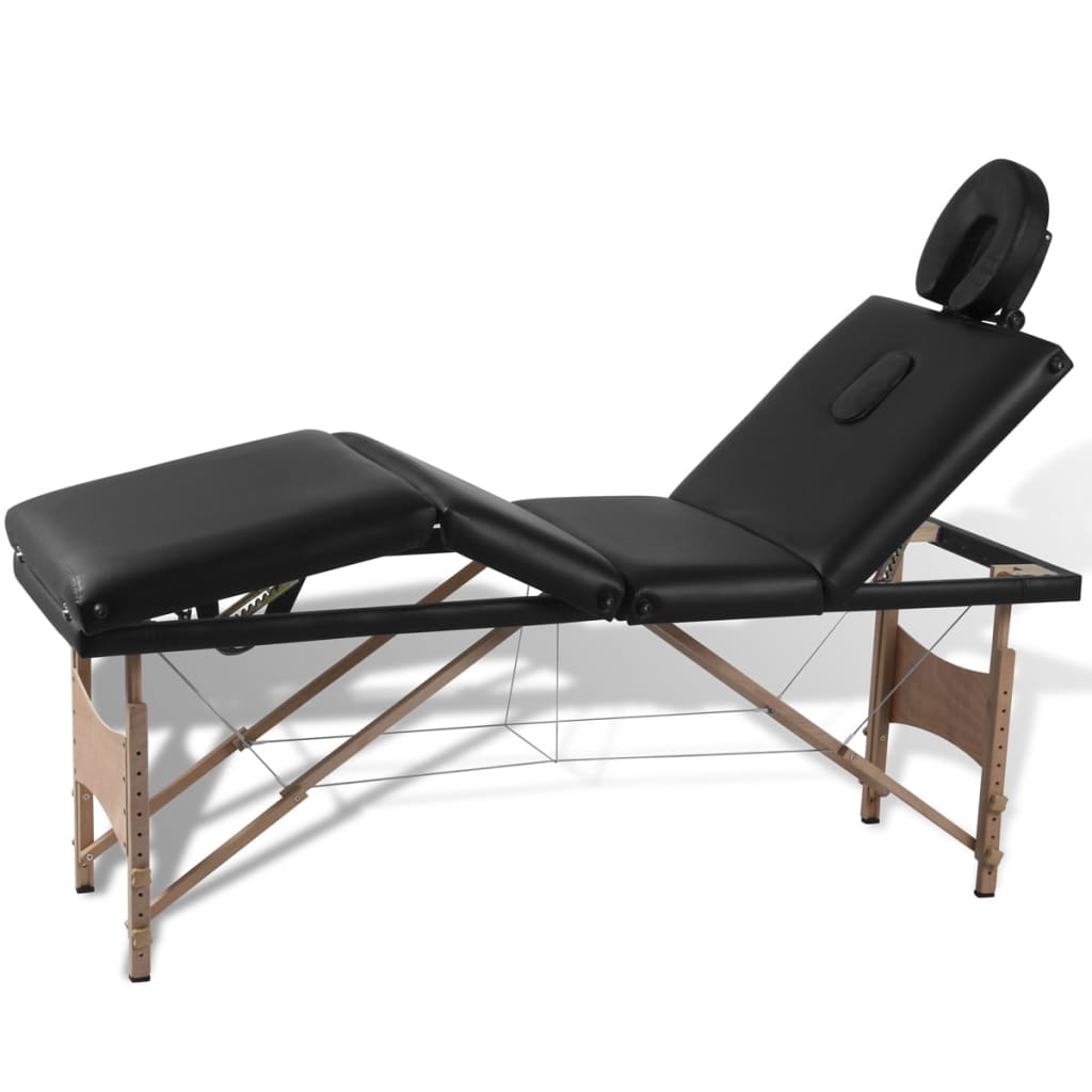 vidaXL Table de massage pliable 4 zones avec cadre en bois Noir