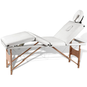vidaXL Table de massage pliable à 4 zones avec cadre en bois crème