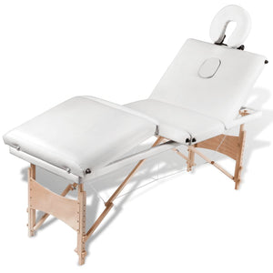 vidaXL Table de massage pliable à 4 zones avec cadre en bois crème