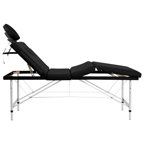 Massageliege Klappbar 4-Zonen mit Aluminiumgestell Schwarz