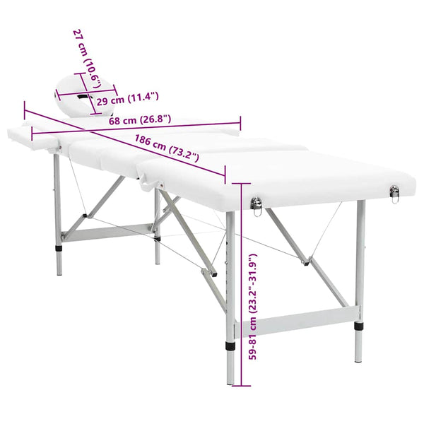 Faltbarer Massagetisch, 4 Zonen, Creme-Weiß