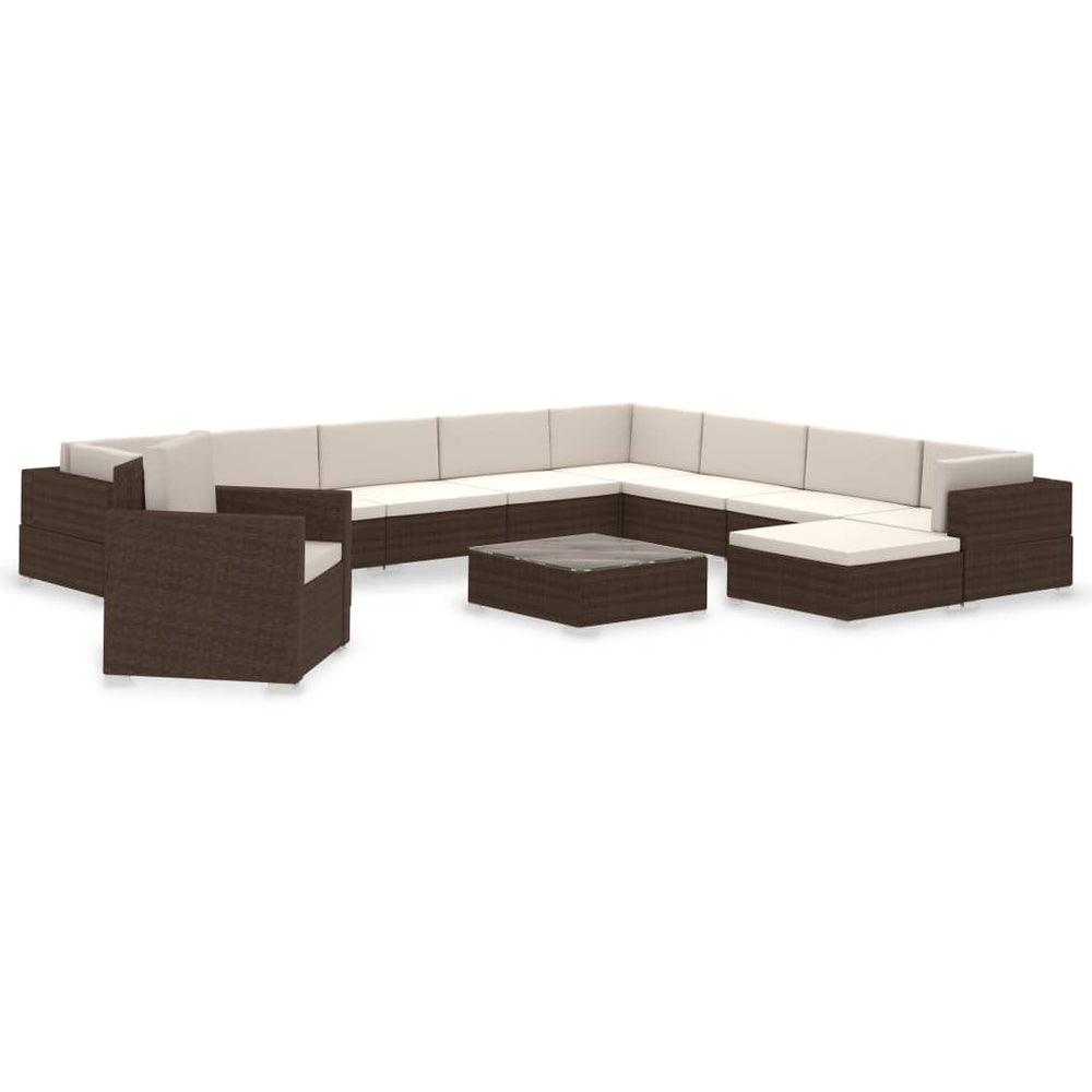 vidaXL Salon de jardin 12 pcs avec coussins résine tressée Marron