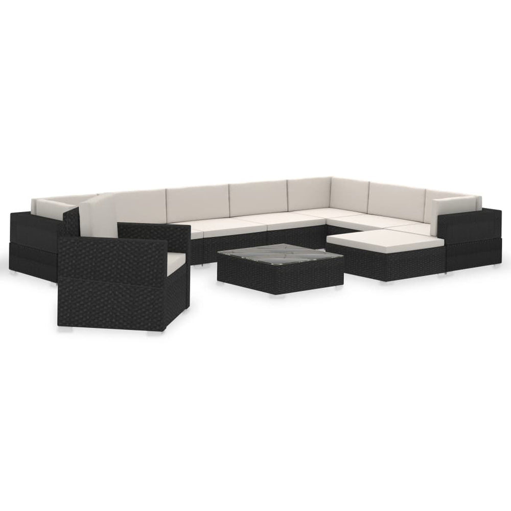 vidaXL Salon de jardin 12 pcs avec coussins résine tressée noir