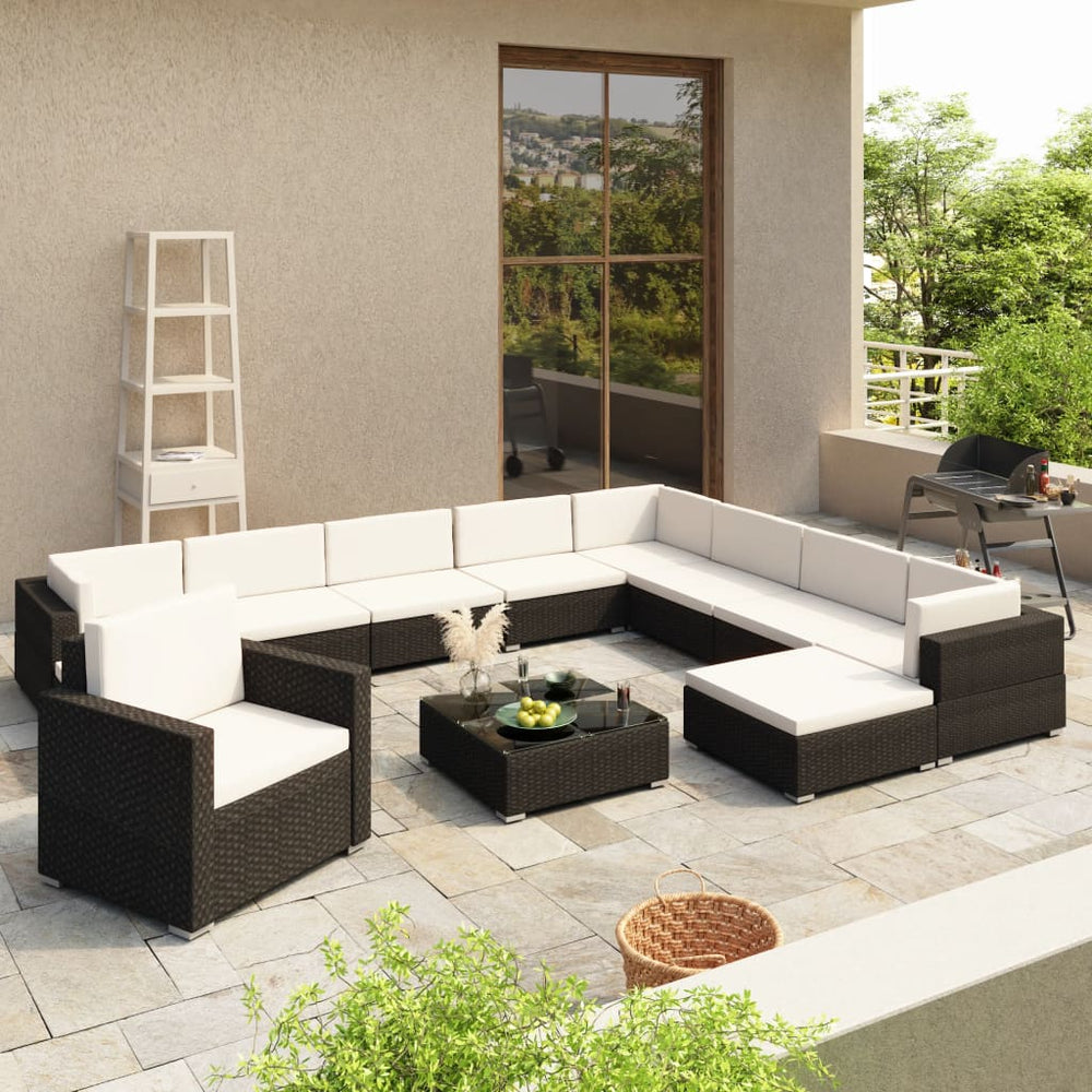 vidaXL Salon de jardin 12 pcs avec coussins résine tressée noir