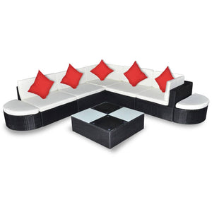 8-tlg. Garten-Lounge-Set mit Kissen Poly Rattan Schwarz