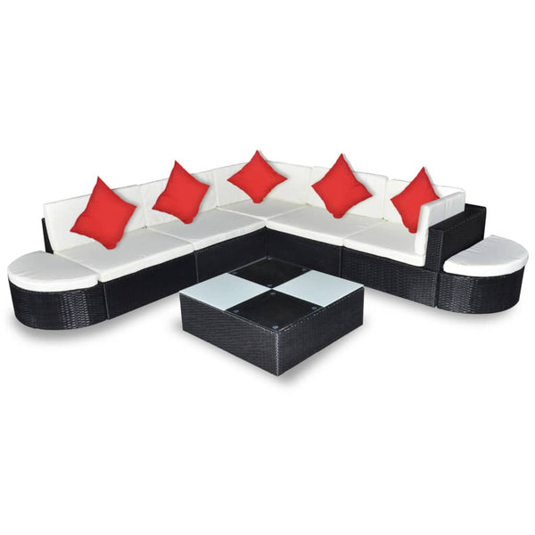 8-tlg. Garten-Lounge-Set mit Kissen Poly Rattan Schwarz