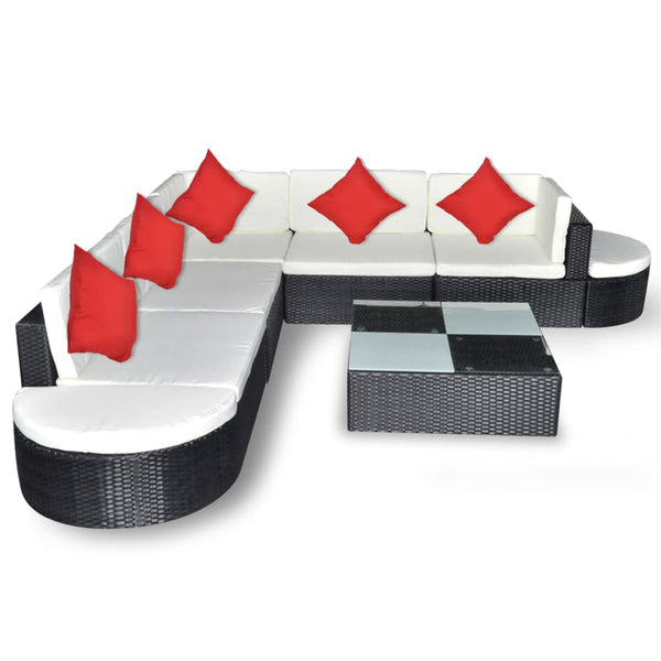 8-tlg. Garten-Lounge-Set mit Kissen Poly Rattan Schwarz