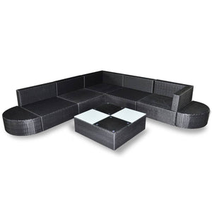 8-tlg. Garten-Lounge-Set mit Kissen Poly Rattan Schwarz