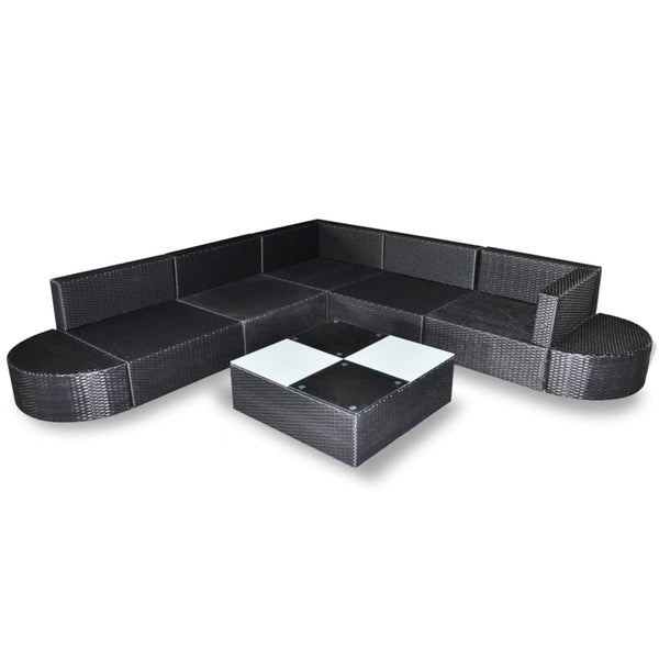 8-tlg. Garten-Lounge-Set mit Kissen Poly Rattan Schwarz