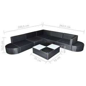 8-tlg. Garten-Lounge-Set mit Kissen Poly Rattan Schwarz