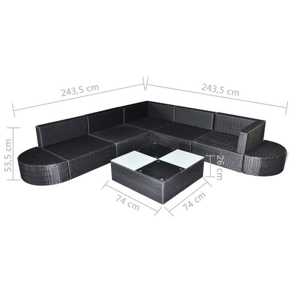 8-tlg. Garten-Lounge-Set mit Kissen Poly Rattan Schwarz