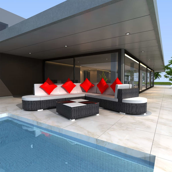 8-tlg. Garten-Lounge-Set mit Kissen Poly Rattan Schwarz