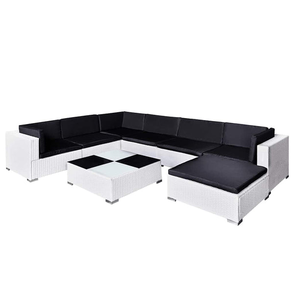 8-teiliges Garten Lounge Set Poly Rattan Weiß