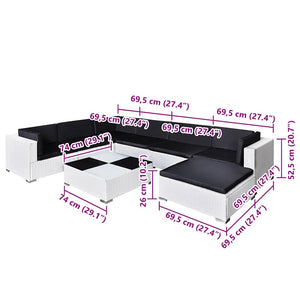 8-teiliges Garten Lounge Set Poly Rattan Weiß