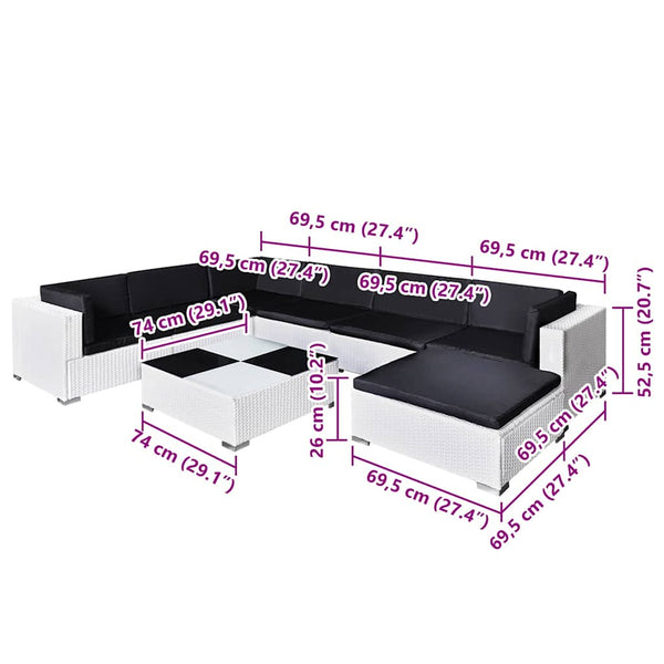 8-teiliges Garten Lounge Set Poly Rattan Weiß